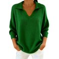 thumbnail image 2 of Women's Solid Color Lapel Collar Pullover, Oversized Loose Fit Sweater, Long Sleeve Casual Top, Plus Size Crew Neck Sweater, Drop Shoulder Shirt, Everyday Loungewear Green L, 2 of 5