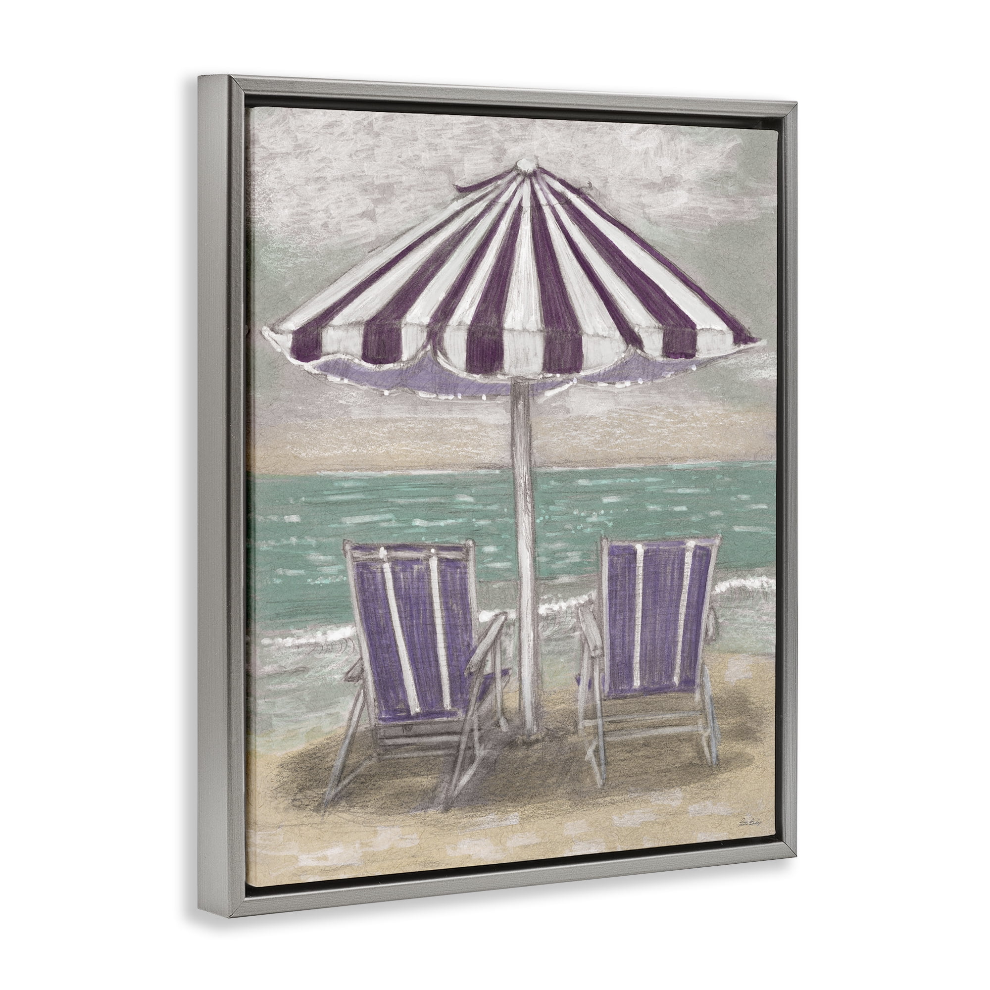 Stupell Industries Umbrella & Chairs on Beach Gray Framed Floater Canvas Wall Art, design by Patti Bishop