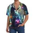 thumbnail image 1 of Xecao Cosmic Cat In Window Pattern Men's Short-Sleeve Cuban Collar Button-Down Shirt with Chest Pocket Lightweight Tropical Vacation Shirt-X-Large, 1 of 5