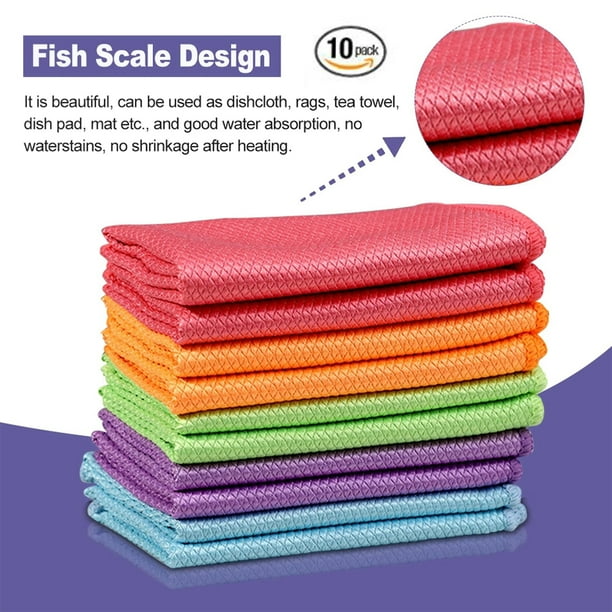 10 Pack Glass Cleaning Cloth Fish Scale Microfiber Rags Household Soft