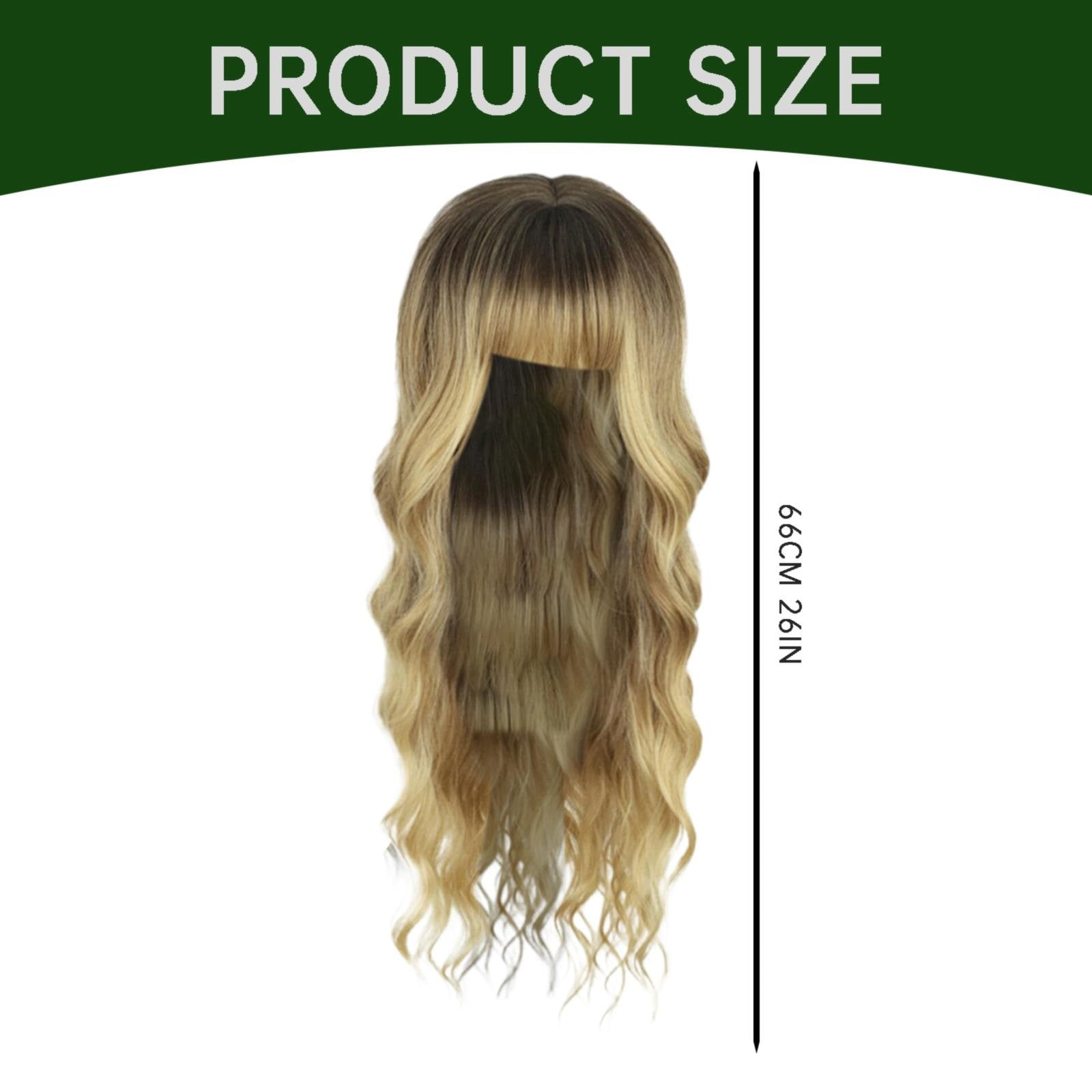 Long Ombre Blonde Wig with Bangs, Dark Roots for Women Wavy Curly Natural Looking Heat Resistant Synthetic Fiber Wigs, C, 10.9oz, 26inch