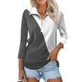 thumbnail image 2 of Half Zip Pullover Blouse Womens Solid Color 3/4 Length Sleeve Shirt V-Neck Loose Fit Casual Tunic Tops Summer Clothes for Women (White XL), 2 of 6
