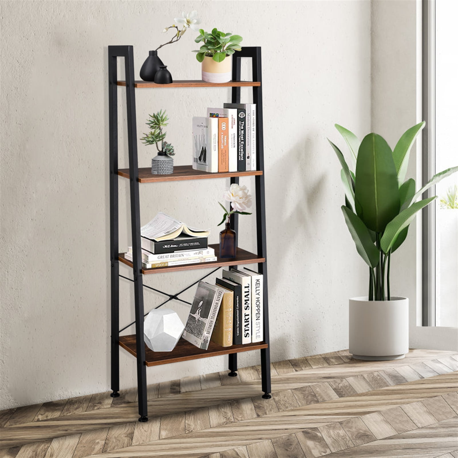 Details about   2 Layer Ladder Bookshelf Shelf Unit Bookcase/Bathroom Display Rack Wall Storage 