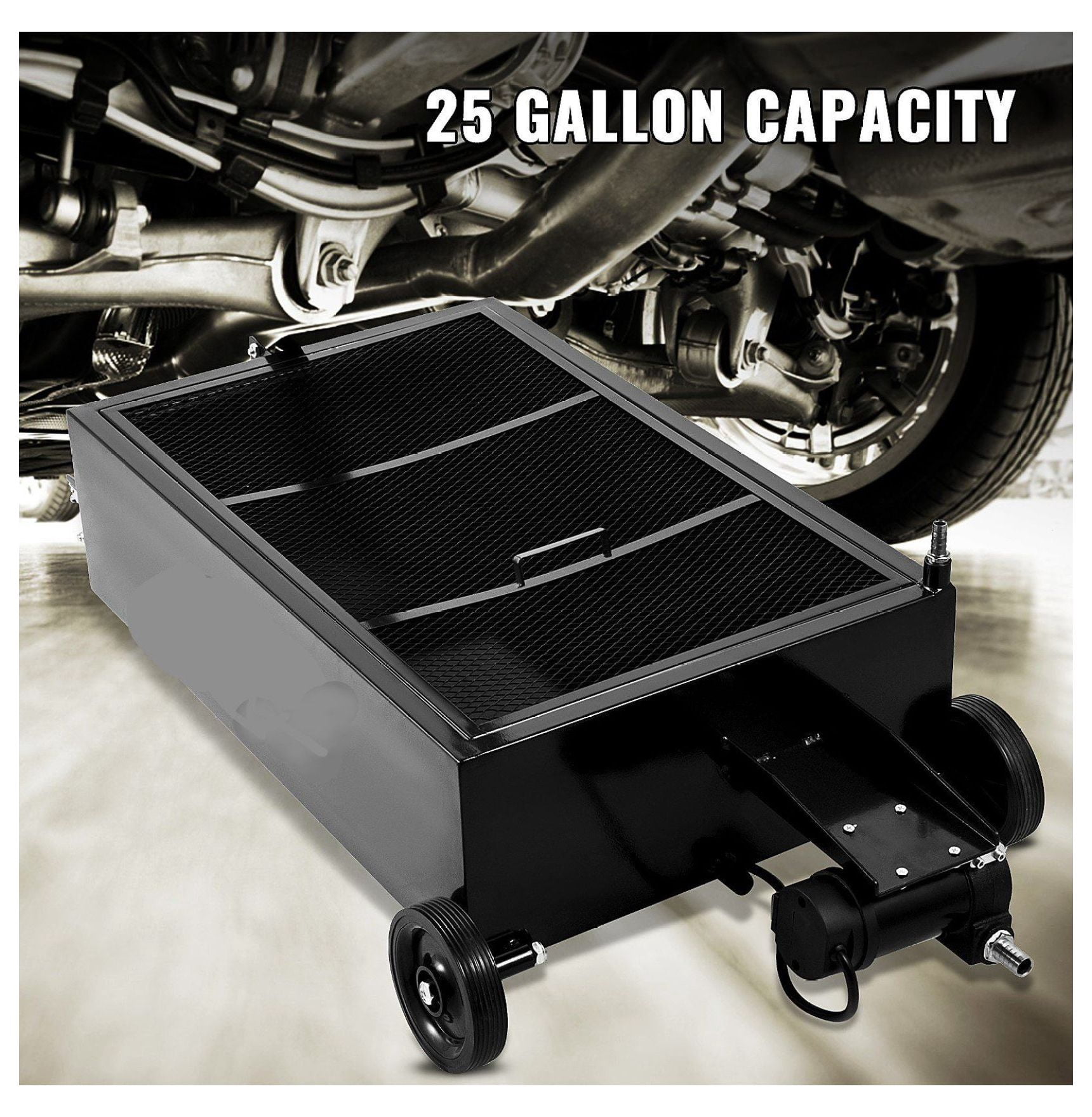 Oil Drain Pan 25 Gallon, Low Profile Oil Drain Tank, 95L with Electric Pump & Casters