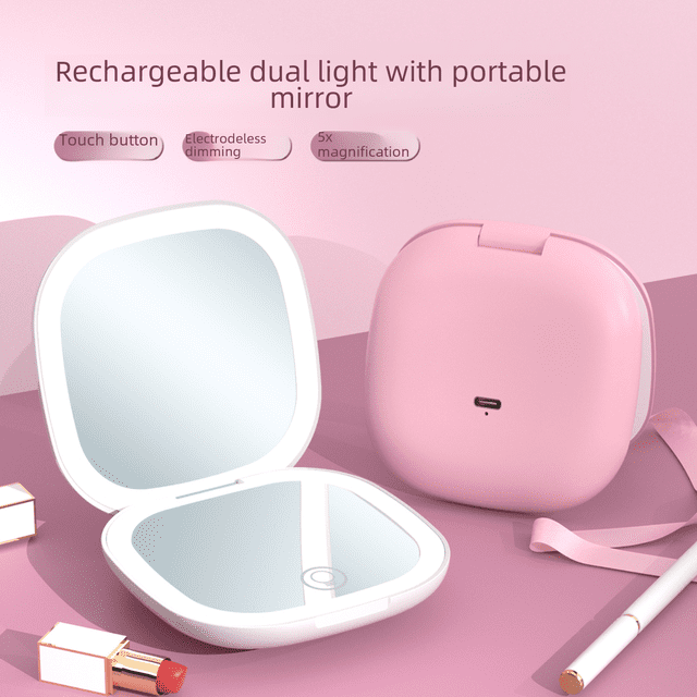 Espejo de maquillaje portátil con lámpara LED, espejo de belleza plegable, espejo de maquillaje para sala de estar, espejo pequeño con carga 5X, regalo