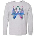 thumbnail image 3 of Inktastic Thyroid Cancer Awareness with Butterfly Ribbon Words Long Sleeve Youth T-Shirt, 3 of 5