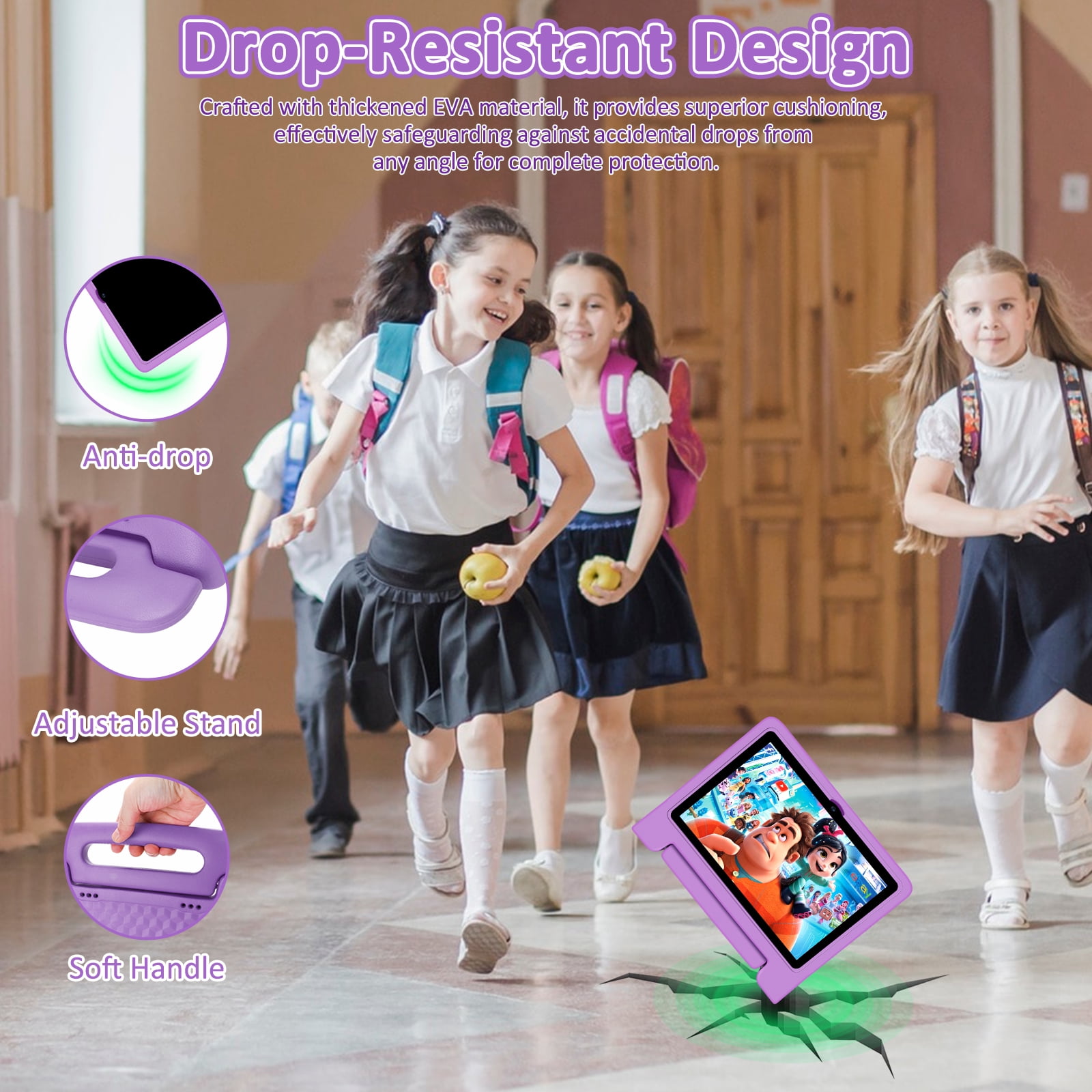 Kids Tablet, 10.1 inch Tablet for Kids IPS HD Screen RAM 8GB 64GB Storage, J10 Pro Toddler Tablet with Protective case - Purple