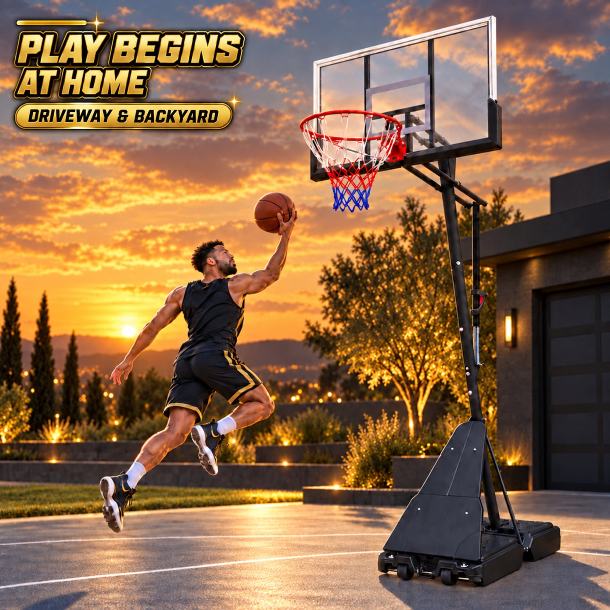 SUGIFT 54 in. Portable Basketball Hoop, Height Adjustable 7.5-10 ft