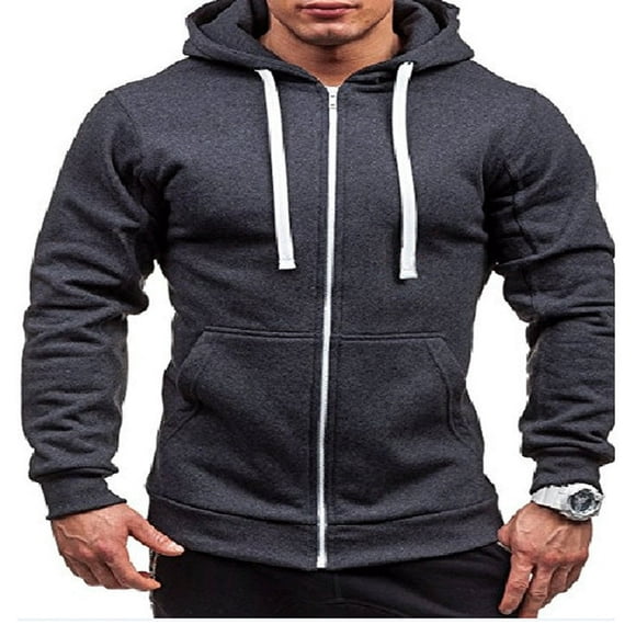 Men Slim Solid Color Zip Up Hoodie Winter Hooded Sweatshirt Jacket Coat Top Outerwear Navy blue XXXL