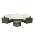 thumbnail image 6 of 7-Piece Half-Moon Curved Sectional Sofa Set with 2 Side Tables & Glass-Top Coffee Table, Weather-Resistant PE Wicker Patio Furniture for Poolside Backyard Patios, Beige Cushions, 6 of 9