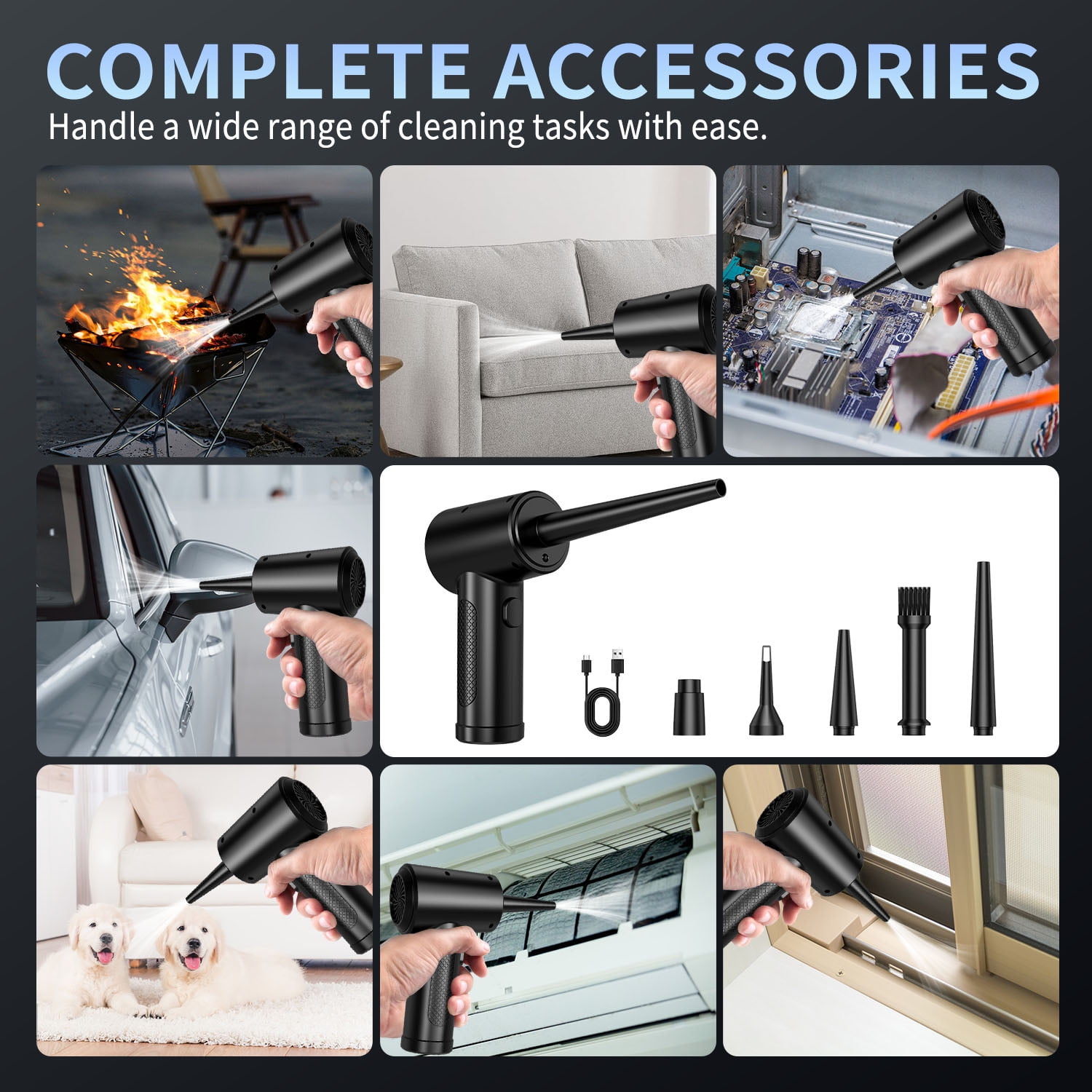 Electric Air Duster with LED Light Rechargeable Cordless Blower for Keyboard, Outdoor, House and Car