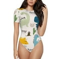 thumbnail image 2 of Uemuo Childish Dinosaur Pattern Women's One Piece Short Sleeve Swimsuit Rash Guard Surfing Modest Quick-drying Swimsuit Beach Essentials-Medium, 2 of 9