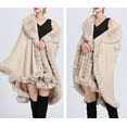 thumbnail image 4 of PIKADINGNIS Women Faux Fur Trim Poncho Wrap Warm Winter Sweater Cardigan Cold Weather Shawl Coat, 4 of 6