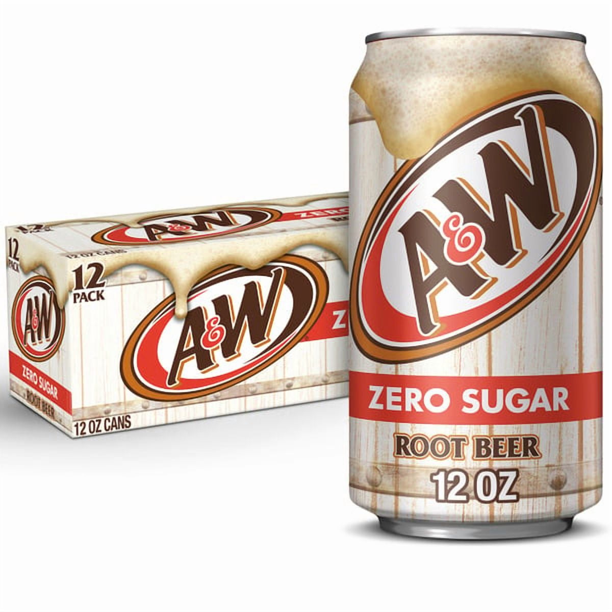 A&W Root Beer and A&W Root Beer Zero Sugar, Variety Pack, 12 fl oz Cans, 24 Count