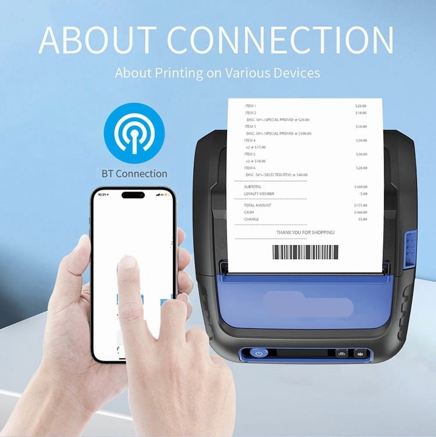 P80F Handheld Portable 2 In1 Receipt Labels Printer 80mm Bluetooth Wireless Mobile Thermal Printer ,Fast-Drying Ink with Crisp Output