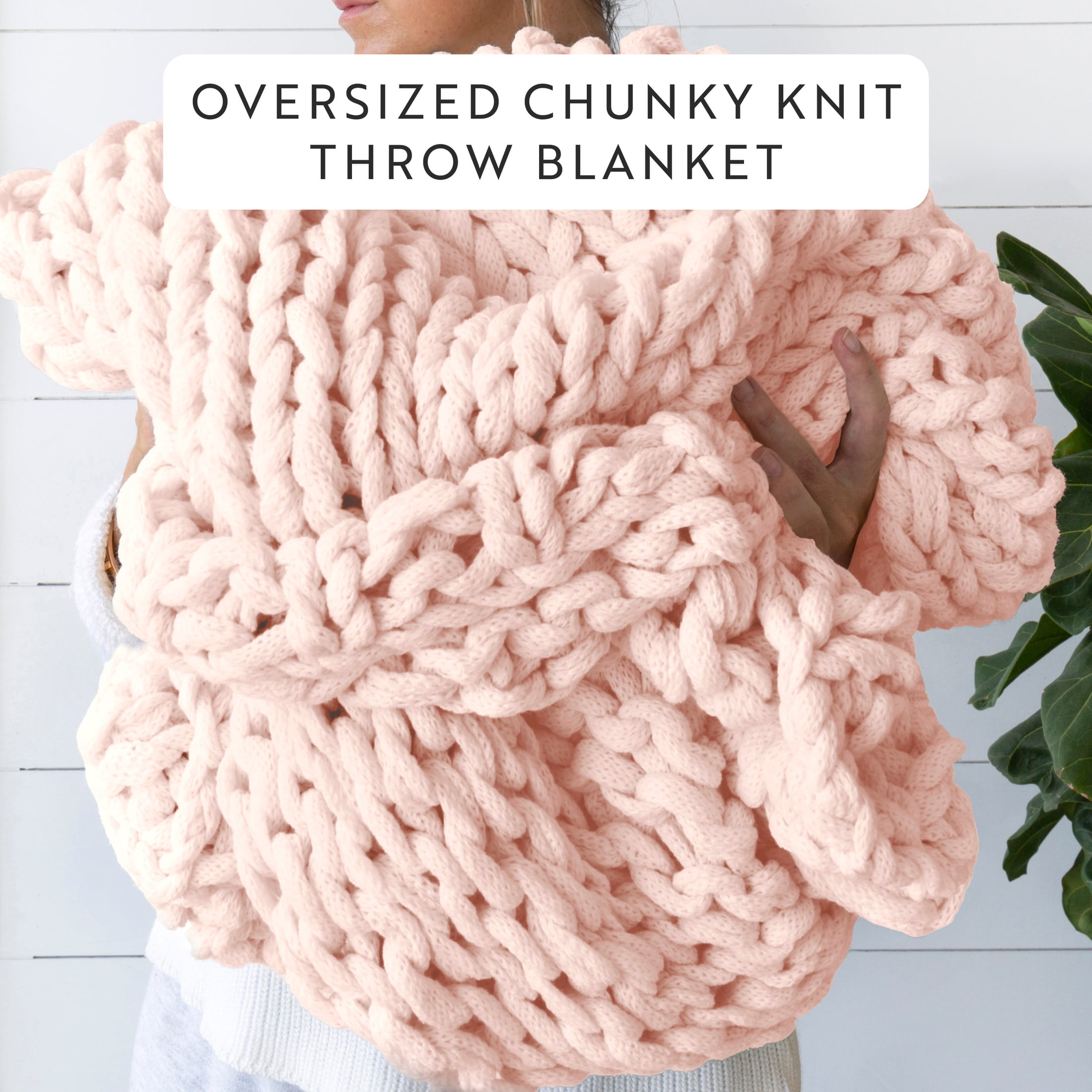 Blush Chunky Knit Throw Blanket, One Size, by Noble Linens