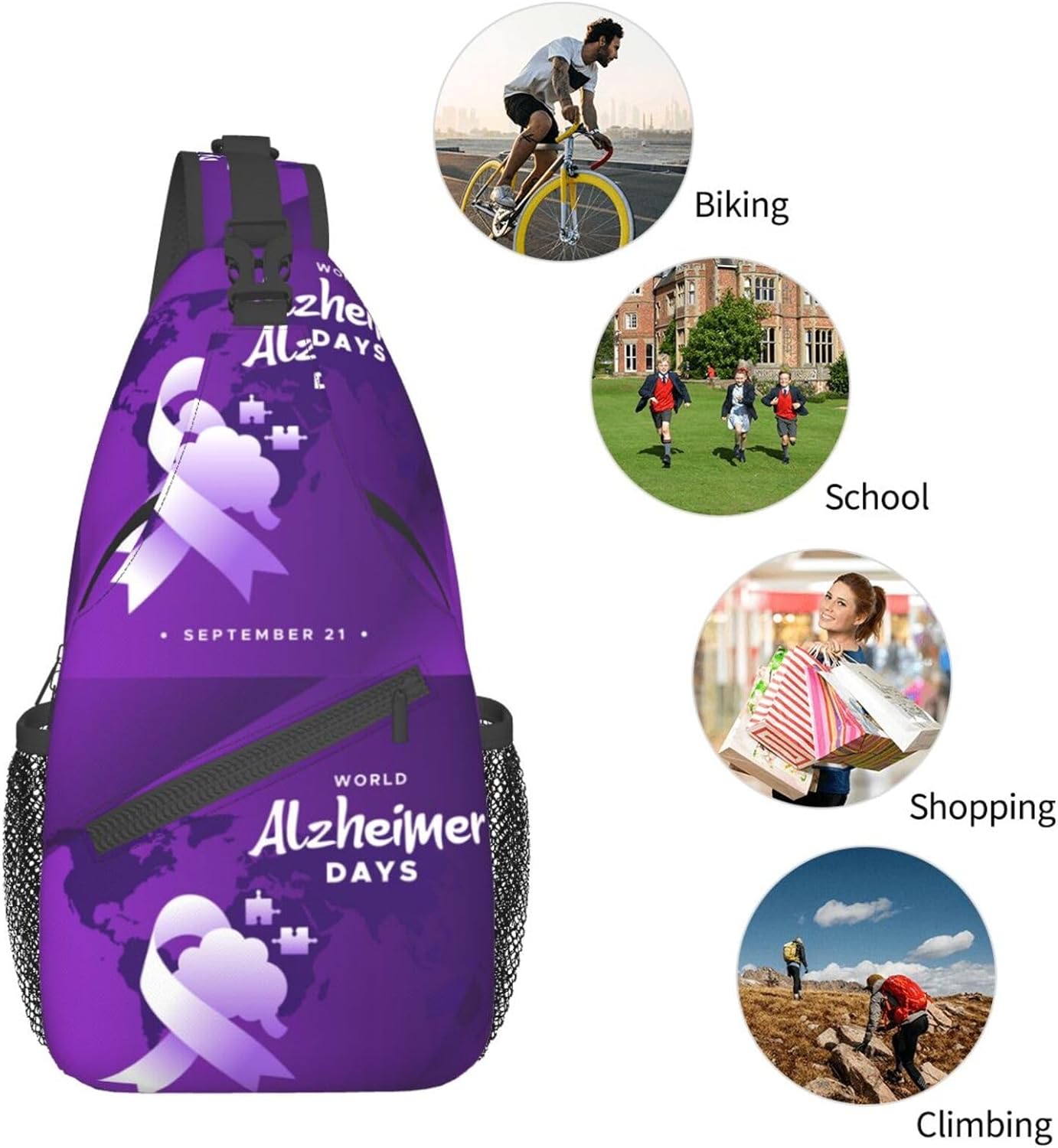 Wear Purple Alzheimer's Awareness Sling Bag Crossbody Hiking Travel Chest Bags Backpack Shoulder Daypack for Women Men