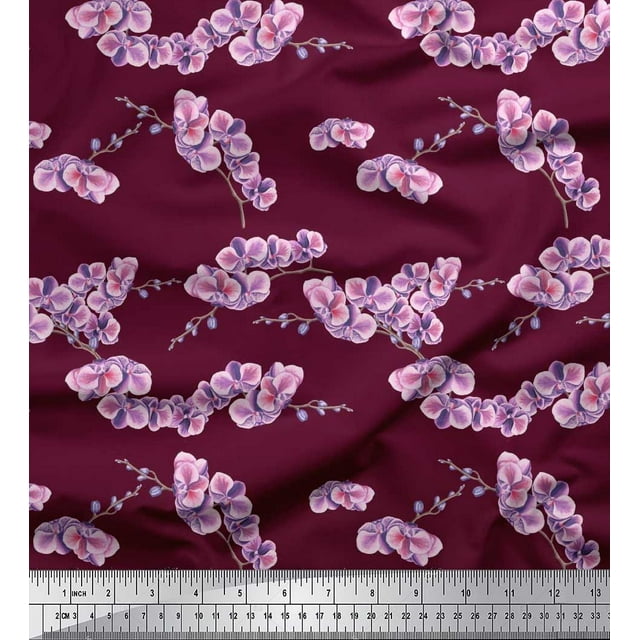 Soimoi Rayon Crepe Fabric Orchid Floral Decor Fabric Printed Yard 46 Inch Wide