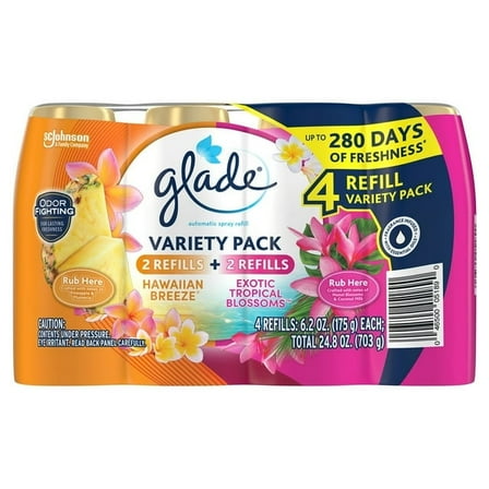 Glade Automatic Spray Air Freshener Refills, Hawaiian Breeze and Exotic Tropical Blossoms, 4 ct.