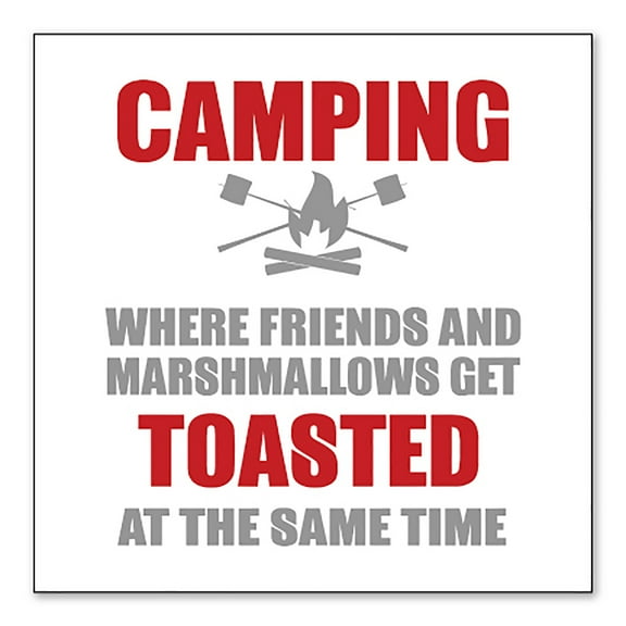 DistinctInk Custom Bumper Sticker - 6" x 6" Decorative Decal - White Background - Camping - Friends & Marshmallows Get Toasted