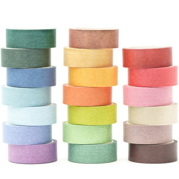 YUBX Solid Color Washi Tape Pack 20 Rolls Pastel Colors Masking Decorative Tapes