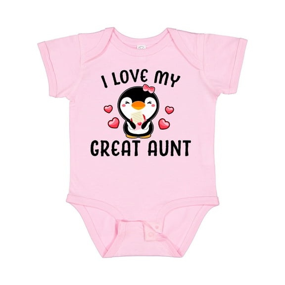 Inktastic I Love My Great Aunt with Cute Penguin and Hearts Girls Baby Bodysuit