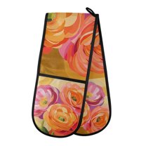 Yayeee Double Oven Mitt Kitchen Heat Resistant Baking 35" x7" Quilted Glove, Pink Abstract Floral