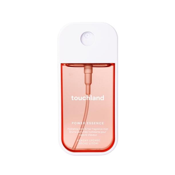 Touchland Power Essence Fragancia hidratante para cuerpo y cabello, Lichi y melocotón, 56 ml (2 oz fl.) Bruma corporal tamaño viaje