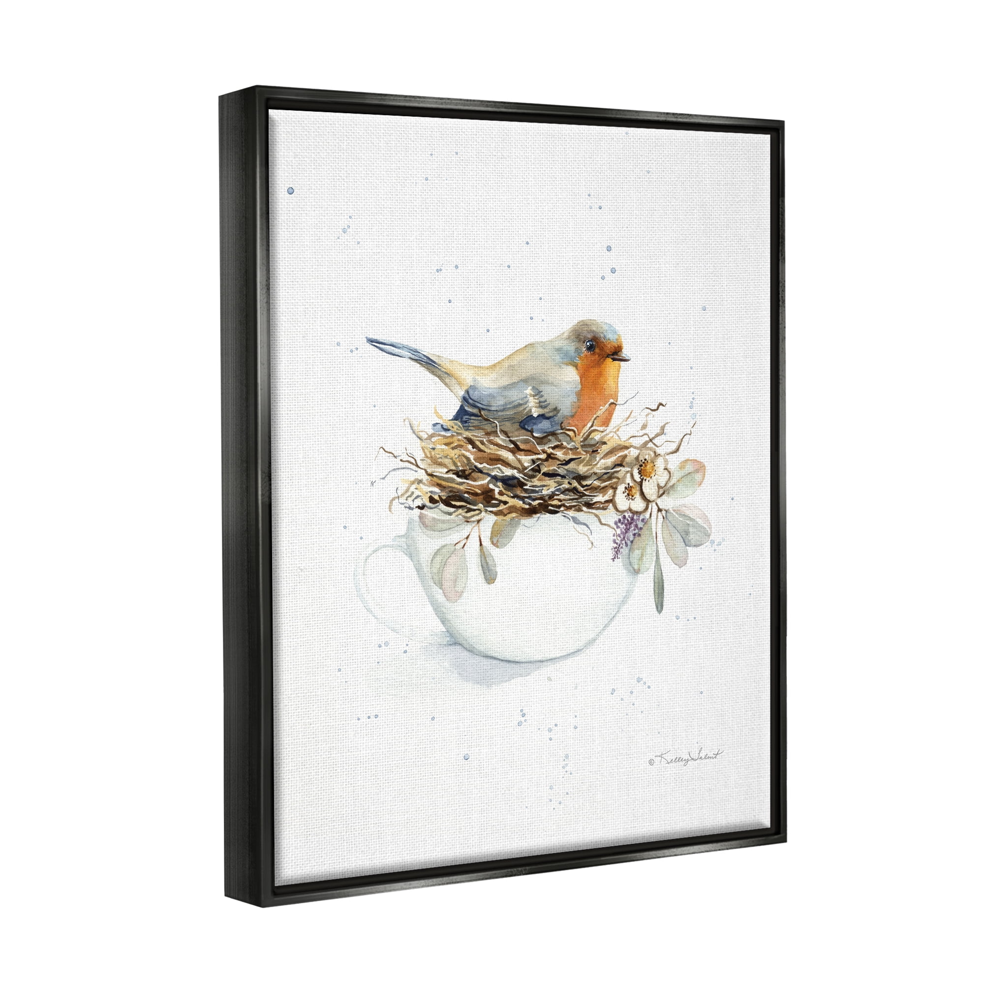 Stupell Industries Bird in Coffee Mug Nest Animals & Insects Painting Black Floater Framed Art Print Wall Art, 25 x 31