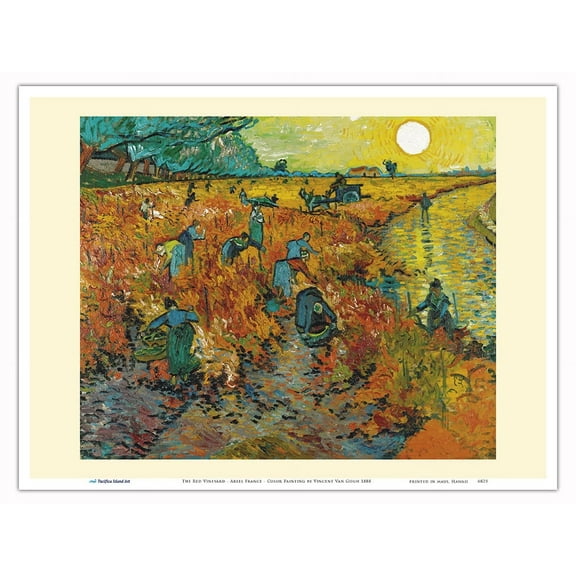 The Red Vineyard - Arles France - From an Original Color Painting by Vincent Van Gogh c.1888 - Master Art Print (Unframed) 9in x 12in