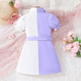 thumbnail image 4 of CHEEREAM Litttle Girl's Button Front Dress Puff Short Sleeve Color Block Collar Aline Dress with Belt 4-9 Years Purple 7 Years, 4 of 8