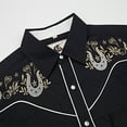 thumbnail image 4 of COEVALS CLUB Men's Embroidered Western Cowboy Long Sleeve Pearl Snap Two Pockets Casual Button up Shirts Black 3-01 Medium, 4 of 7