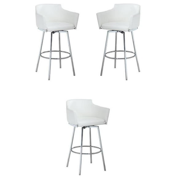 Home Square 40.4" Modern Club Bar Stool with Memory Swivel in White - Set of 3