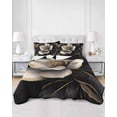 thumbnail image 3 of Black Gold Flower Summer Quilt Set Full Size,Soft Microfiber Quilted Bedding Set with 2 Pillow Shams,Gradient Luxurious Floral Botanical Lightweight All Season Bedspread Coverlet for Bedroom 78"x90", 3 of 6
