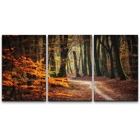 wall26 Canvas Print Wall Art Set Autumn Fall Orange Leaf Tree Forest Nature Wilderness Photography Realism Rustic Landscape Colorful Cool for Living Room Bedroom Office - 24 x36 x 3