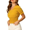 thumbnail image 4 of Allegra K Women's Polka Dots Blouse V Neck Ruffle Short Sleeve Smocked Top, 4 of 6