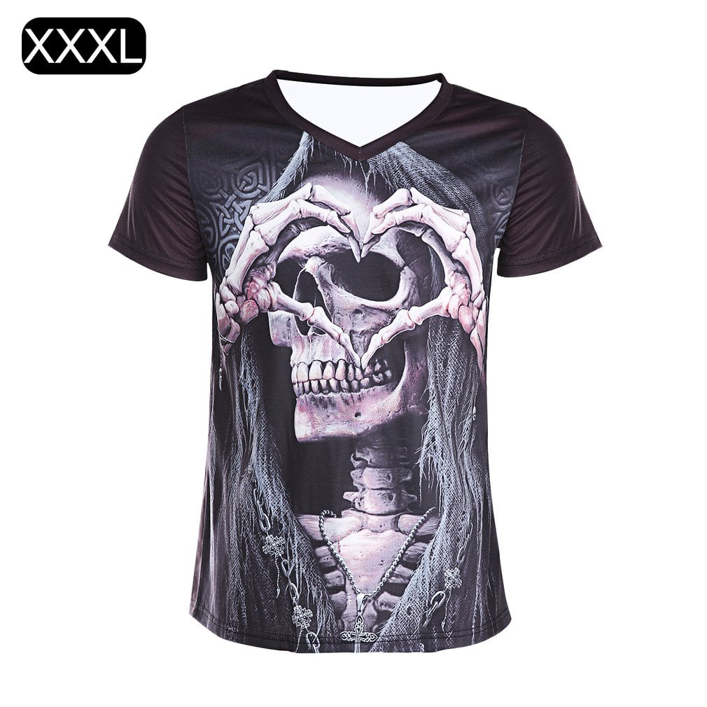 Usstore T-Shirts for Men Skull Floral Tees Top O-Neck Short Sleeve Casual Blouse 