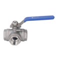 thumbnail image 1 of 3 Way Ball Valve 1in 304 Stainless Steel Female T Type Manual Drive for Water Oil Gas, 1 of 5