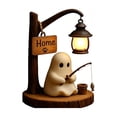 thumbnail image 2 of Sulaicai Halloween Ghost Fishing Night Light, Cute Resin Ghost Figurine with LED Lantern, Rustic Wood Base Table Lamp for Desk Mantel Bedroom Living Room Fall Decor, 2 of 7