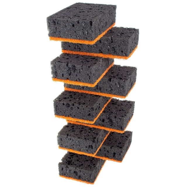 Okleen Éponges à Récurer Noires et Orange Multi-Usages. Fabriqué en Europe. Lot de 9, 4.3x2.8x1.4 Pouces. Fibre Résistante et Non Rayante. Récurant Inodore Durable et Délicat. Édition Halloween
