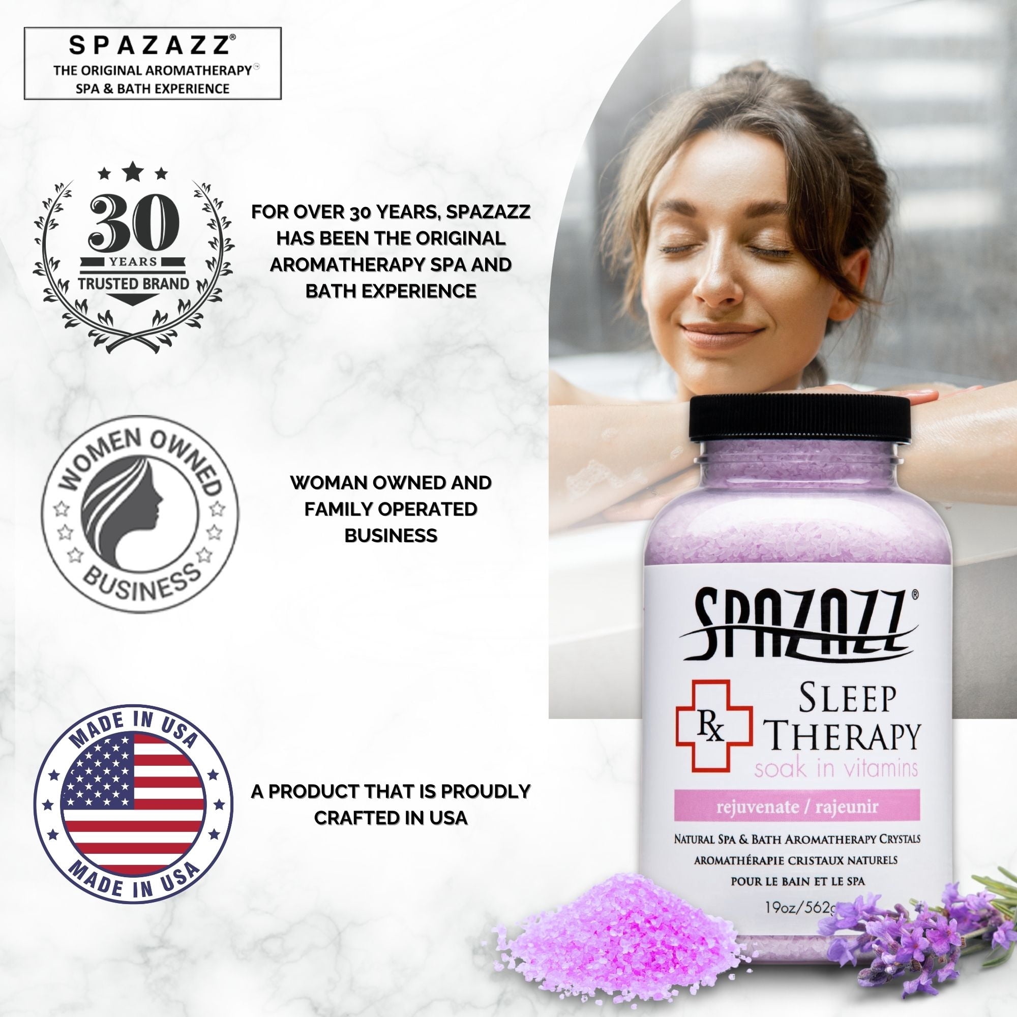 Spazazz Sleep Therapy Aromatherapy Bath Salt Crystals 2-Pack (19 Oz Each) - Spazazz Aromatherapy Bath Salts for Hot Tubs & Baths, Safe for All Spas & Bath Types