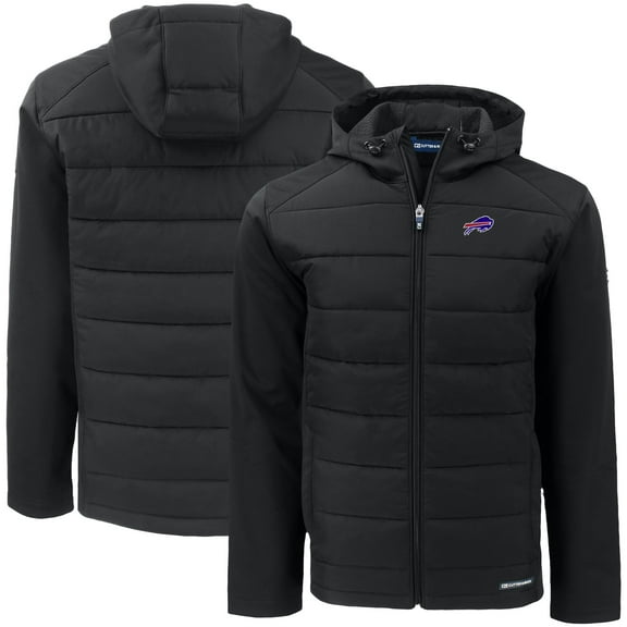 Men's Cutter & Buck Black Buffalo Bills  Big & Tall Evoke Hybrid Eco Softshell Recycled Full-Zip Hooded Jacket