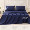 thumbnail image 4 of Beartech Polyester Bed Sheets Set 4 Piece King Size Sheet Set, Soft & Lightweight And Breathable Bedding Set, Fitted Sheet, Flat Sheet & 2 Pillowcases-Dark Blue, 4 of 11
