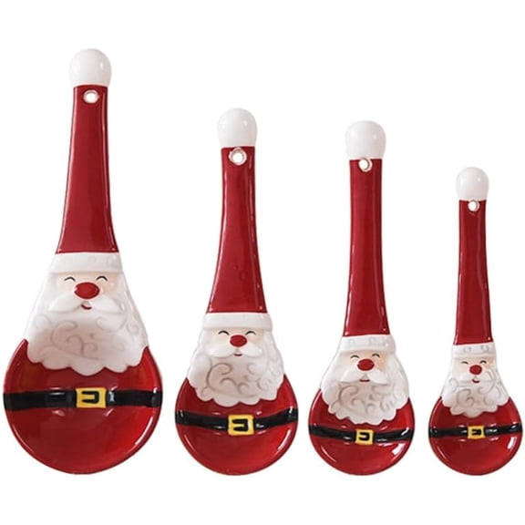 CATPAN 4pcs Christmas Ceramic Measuring Spoon, CartoonSanta Claus Measuring Spoon Set, Xmas Teaspoon Holiday Kitchen Baking Accessories, Christmas Party Favors for Baking Lovers