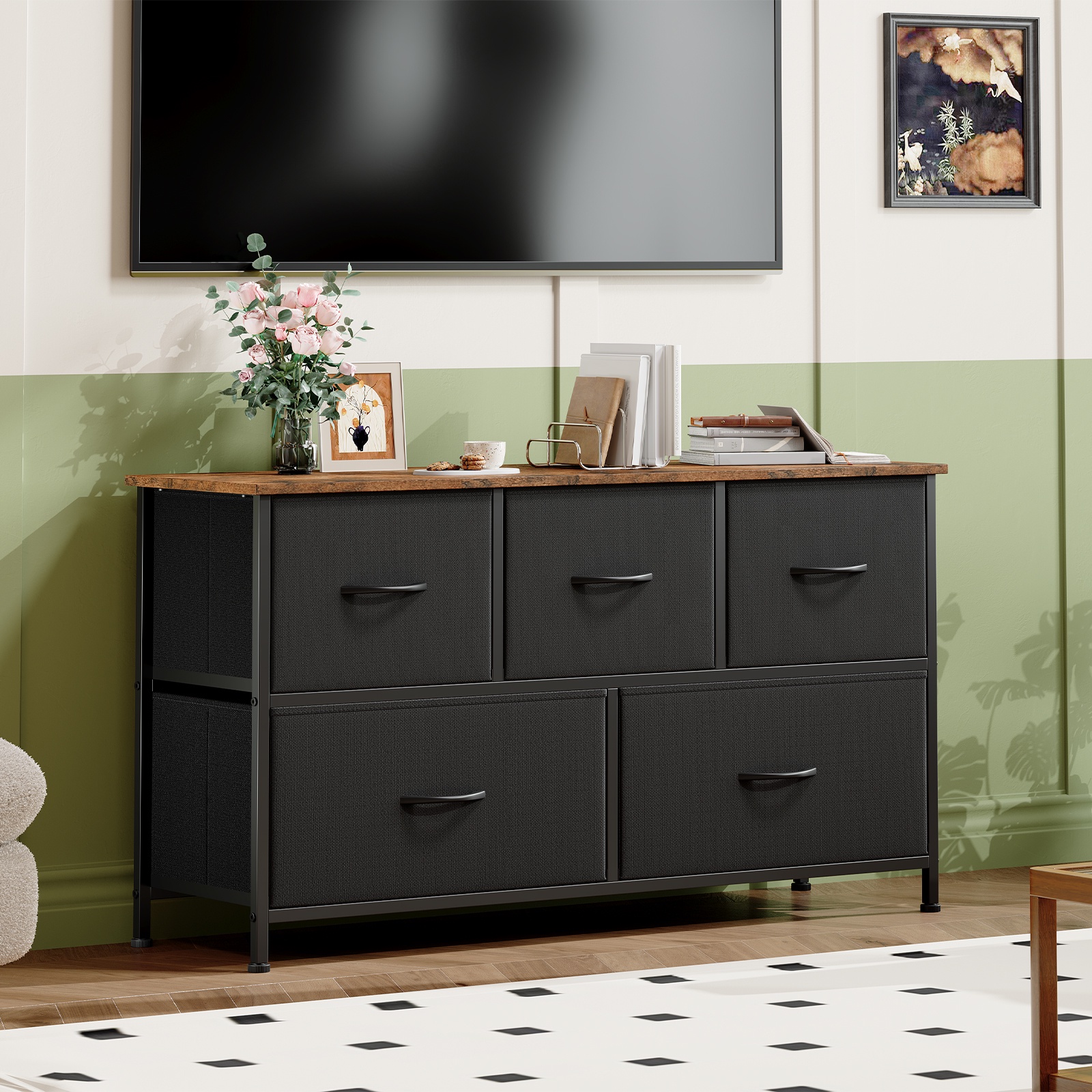 Commade 6 Tiroirs En Tissu Blanc Somdot - Organisateur De Rangement 45x30x72 Cm, Avec Poches Latérales, Pour Chambre, Salon, Entrée