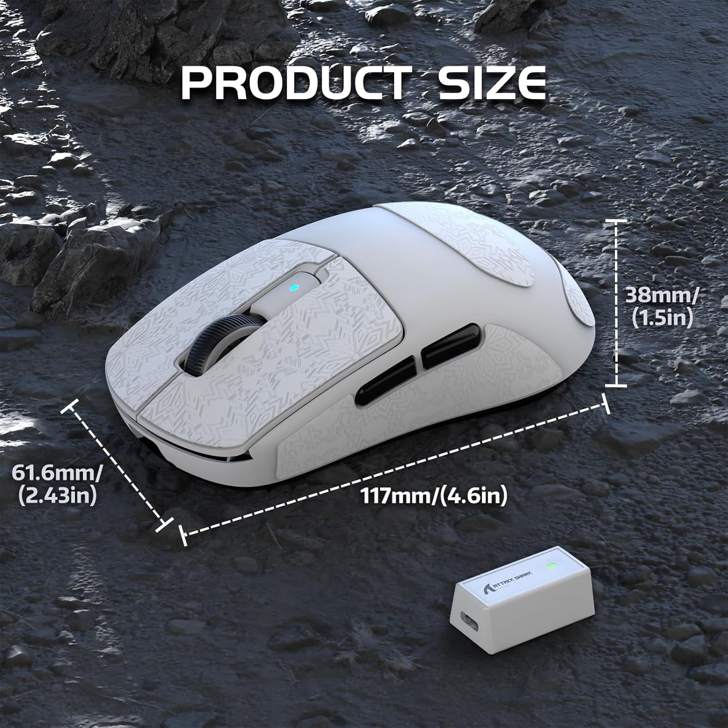 ATTACK SHARK R6 39g SUPERLIGHT Mouse with Grip Tape, PixArt PAW3950MAX Gaming Sensor, Wireless 8K Mouse, MCU Nodic 52840, BT/2.4G/Wired Gaming Mouse, Adjustable DPI 42000, for Win11/Xbox/PS/Mac -White