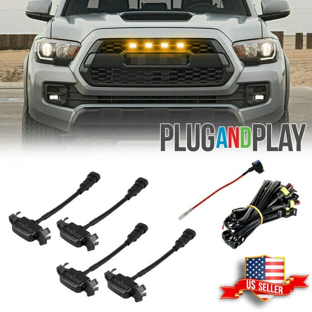 Kit De Luces LED ámbar Para Parrilla Delantera De Toyota Tacoma 2016-2019 Con Estilo TRD Pro - Incluye 4 Luces Y Cableado