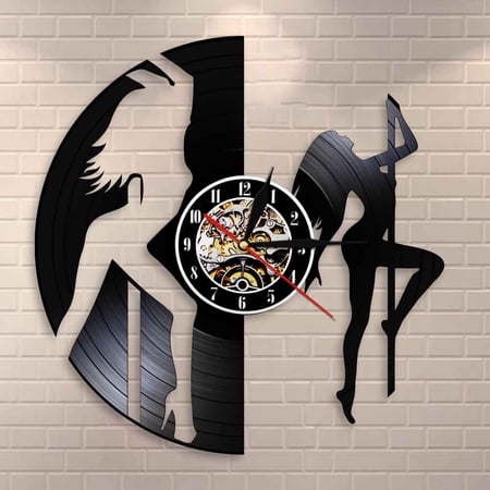 Sexy Chick Stripper Wall Art Mallakhamb Wall Clock Sexy Dancing Girl Pole Dancers Night Club Steal Tube Vinyl Record Wall Clock
