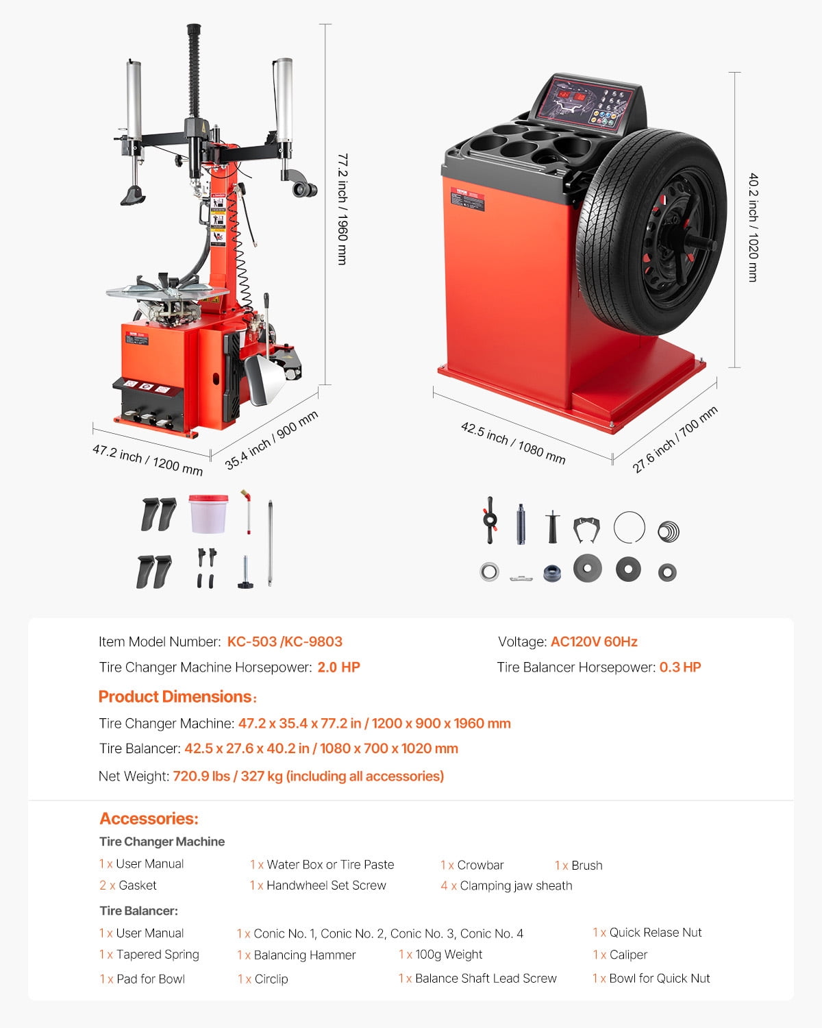 VEVOR Electric Tire Changer, 18" Spindle, Durable Tire Changer Tire Balancer with 1.5 HP Motor, Accurate Tire Changer Tire Balancer with Auto Calibration Mode, FIt for Sedans/SUVs/Pickup Trucks