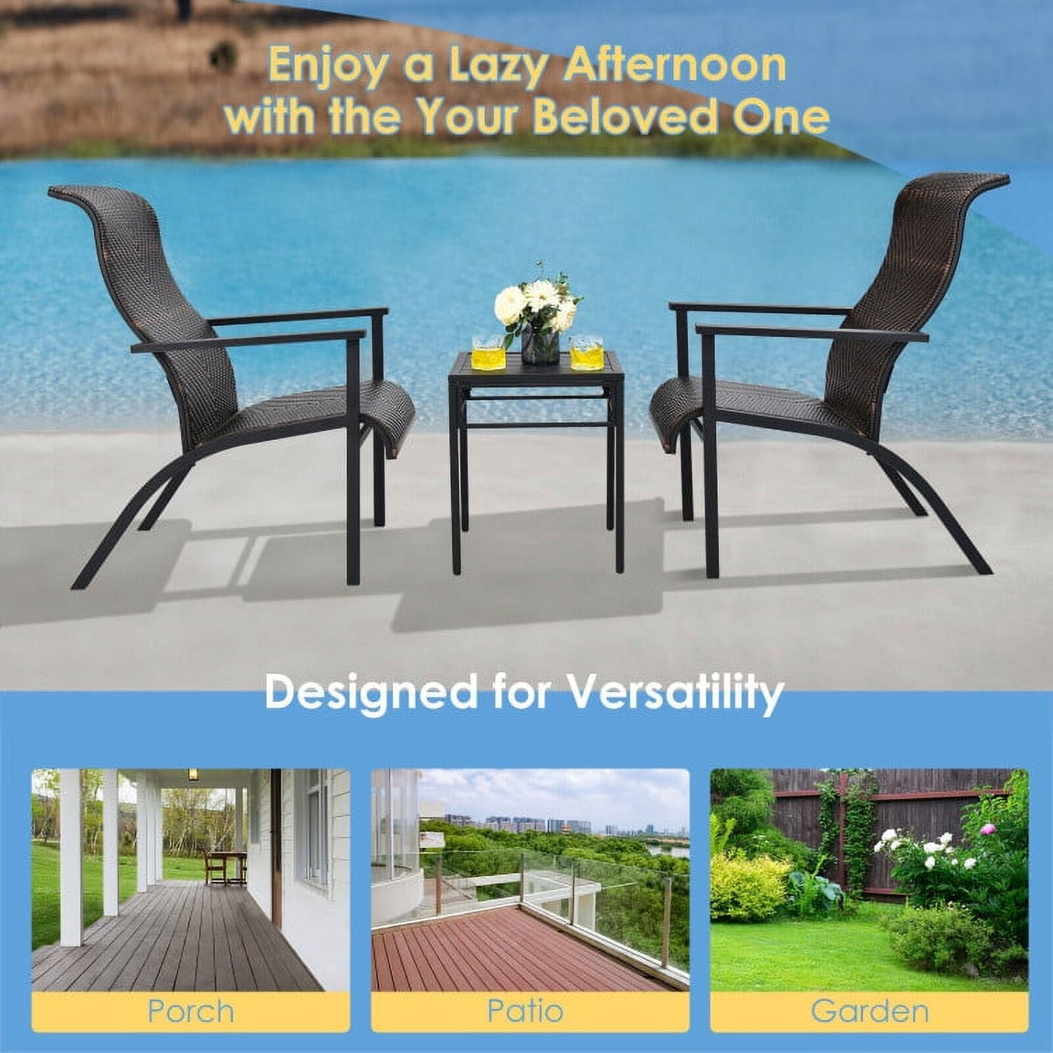 Aimee Lii 3 Pieces Patio Rattan Bistro Furniture Set, Patio Conversation Sets for Backyard and Poolside, Brown Aimee Lii 3 Pieces Patio Rattan Bistro Furniture Set, Patio Conversation Sets for Backyard and Poolside, Brown